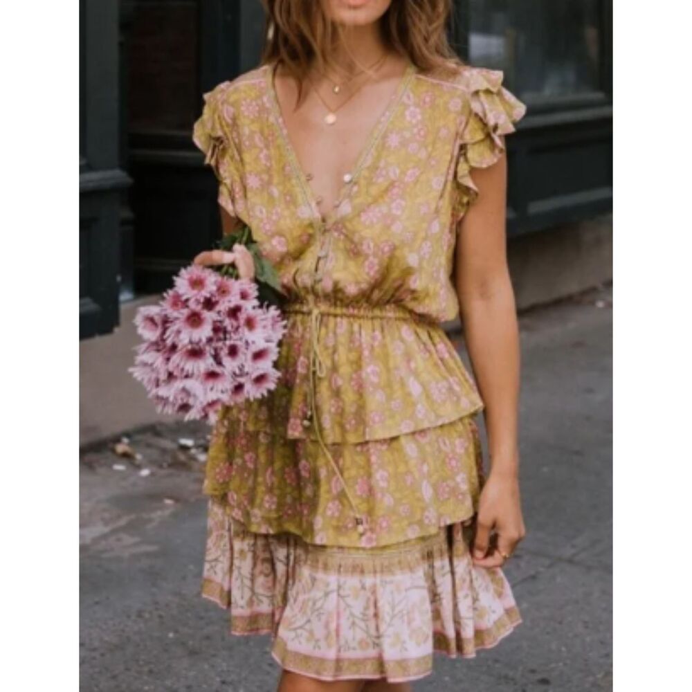 Spell & The Gypsy Collective Dahlia Ra Ra Ruffle Tiered Mini Dress Size L